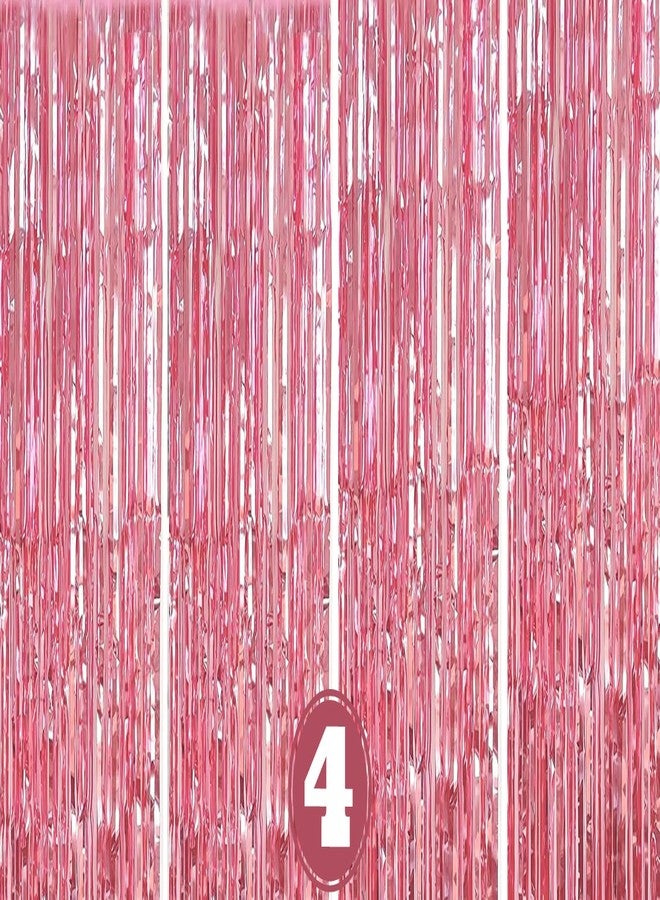 Flyloons Pink Foil Curtains for Birthday Decoration Items Pack of 4 Backdrop Baby Shower Anniversary, Marriage, Bachelorette Party Celebration Theme - Image 1